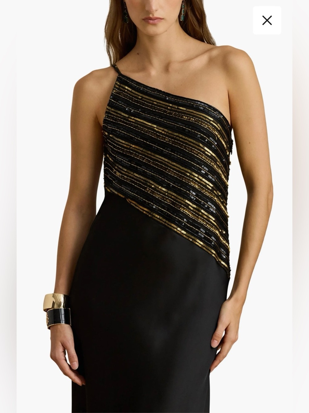 Ralph Lauren Beaded Mesh One-Shoulder Gown - Picture 3 of 6
